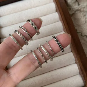 Ensemble de bagues torsadées vintage en argent sterling S925 aux designs variés