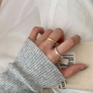 S925 Sterling Zilver Minimalistisch Glad Open Ring Voor Vrouwen Koreaanse Ins Stijl Geometrisch Vergulde Sieraden