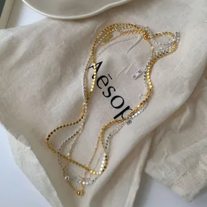 Collana a doppio strato in argento sterling S925 con perline oro e argento