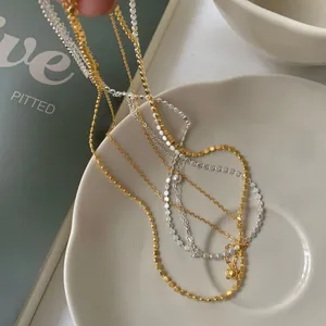 Collana a doppio strato in argento sterling S925 con perline minimaliste oro e argento