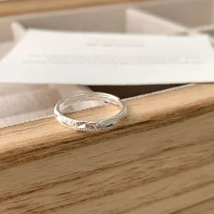 S925 Sterling Silver Starry Sky Diamond Cut Adjustable Open Ring For Women Minimalist Korean Style Sparkling Jewelry Gift