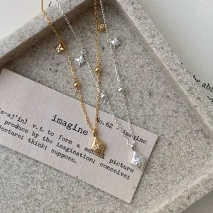 Collier Étoile à Huit Branches en Argent Sterling S925 pour Femmes Pendentif Losange Zirconium Chaîne de Clavicule Bijoux