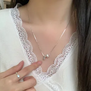 S925 sterling zilveren ketting en ring set met parel en blauwe edelsteen voor dames