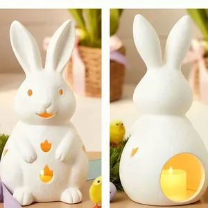 White ceramic Easter bunny candle holder with heart-shaped cutouts for home decor