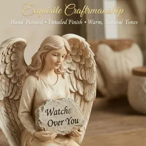 Guardian Angel shelf sitter figurine with feathered wings holding Watches Over You sign