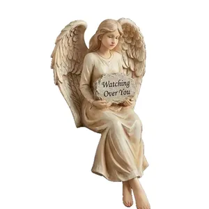 Guardian Angel shelf sitter figurine with wings and Watching Over You engraved stone