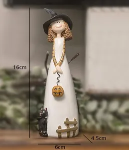 Resin Halloween witch figurine with black cat and pumpkin, size 16cm height decor