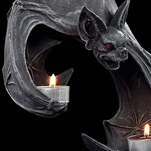 Gothic bat wall tealight holder with stone texture and red eyes for Halloween decor