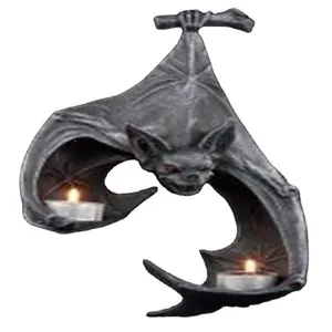 Gothic bat wall tealight holder in dark grey resin for Halloween home decor