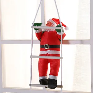 Three-tier climbing Santa Claus ornament hanging on a window for Christmas home decor