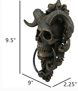 Gothic demon skull door knocker dimensions 9.5 inches height by 9 inches width