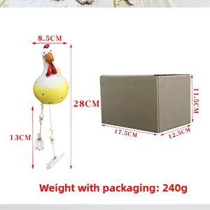 Funny resin chicken garden ornament with long legs, dimensions and 240g package weight