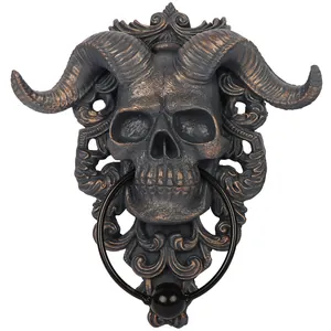 Gothic Resin Ram Skull Wall Hanging Sculpture Vintage Bronze Baphomet Decorative Door Knocker For Home Halloween Decor