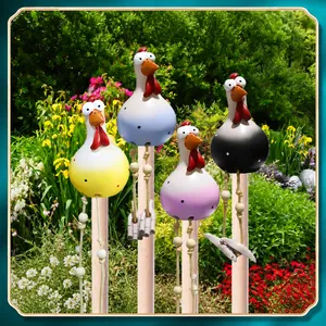 Funny resin chicken garden stakes with big eyes and dangling legs in four colors