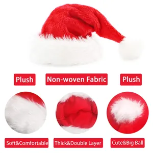 Macro view of plush Christmas hat showing double-layer thickness and soft white fur trim