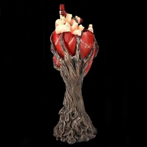 Escultura de corazón anatómico con base de raíz y textura realista de resina fina