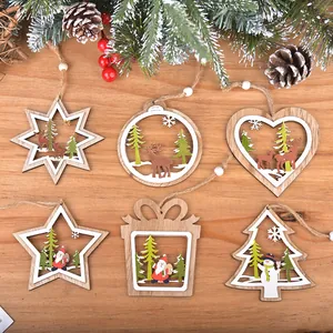 Christmas Wooden Hanging Ornaments Hollow Out Wood Reindeer Snowman Santa Claus Tree Decor For Holiday Christmas Tree Home Decoration