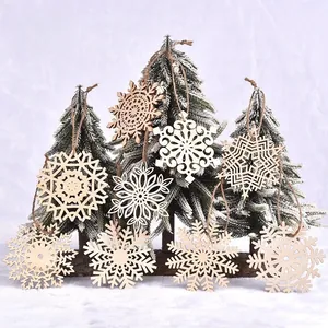 8 pieces of unfinished wooden snowflake ornaments with jute twine for Christmas tree decor