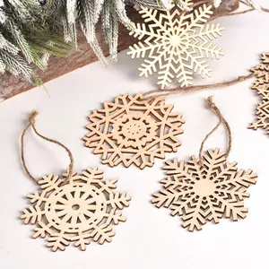 Christmas wooden snowflake ornaments with natural rustic twine for DIY holiday tree decor