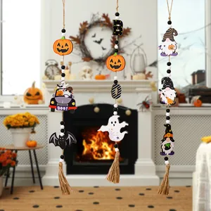 Set di 3 ghirlande di Halloween con perline di legno, fantasma e gnomo per la casa