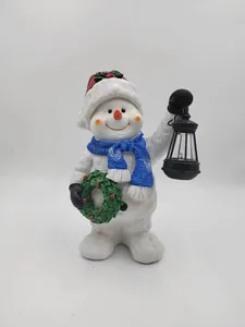 Mini Harz Weihnachts Schneemann Figur Statue Mit LED Leuchtender Laterne Feiertag Xmas Tischdeko Für Zuhause Party