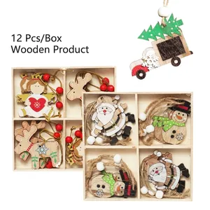 Nordic Christmas Wooden Ornaments Set Angel Owl Car Tree Hanging Decor Home Festive Holiday DIY Craft Gift For Kids