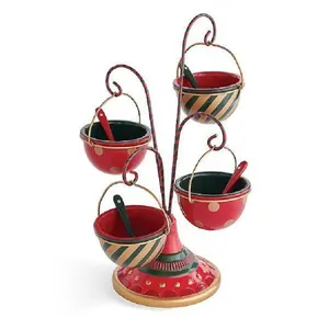 Christmas Be Merry snack bowl stand with festive tiered red and green bowls