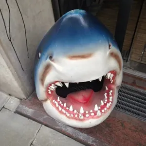 Close-up of realistic great white shark resin art with sharp teeth and blue gradient finish