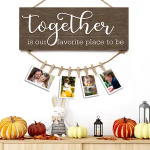 Rustic Wooden Photo Display Hanging Board With Hemp Rope And Clips Decorative Picture Frame For Family Home Wall Decor