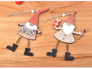 Détails des gnomes en bois avec jambes à ressort et lettrage XMAS pour sapin de Noël
