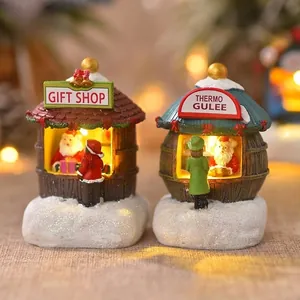 Luminous resin Christmas gift shop miniature with Santa Claus and LED warm lighting