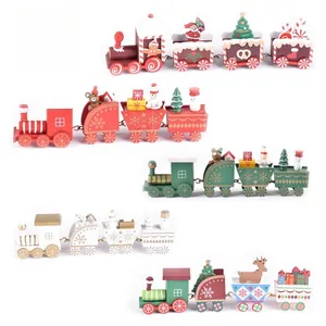 Classic wooden Christmas train set in five colors featuring Santa and reindeer figures