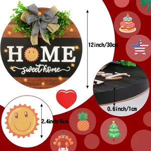 LED lighted wood Home Sweet Home wreath with 14 interchangeable holiday seasonal pieces