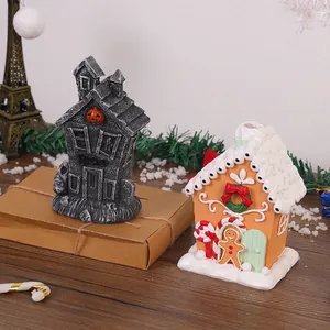 Miniature Christmas gingerbread house and Halloween ghost cottage festive ornaments