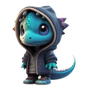 3D cute blue dinosaur figurine wearing a navy hoodie and sneakers for Halloween decor