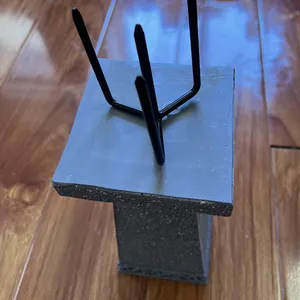 Cross graveyard planter decoration with black metal bracket and stone textured base
