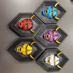 Japanese Hannya Mask Wall Hanging Resin Demon Sculpture With Geometric Hexagon Frame For Halloween Home Decor Party Decoration