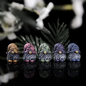 Five-piece mini resin garden gnome statues in vibrant colors for outdoor yard decoration