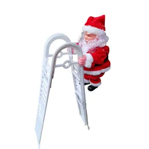 Electric climbing Santa Claus toy on white ladder for Christmas holiday home decoration