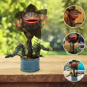 Statua horror pianta piranha in resina con denti affilati e vaso blu decorativo