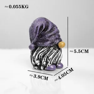 Garden gnome resin sculpture with purple hat and fluid stripe pattern ornament