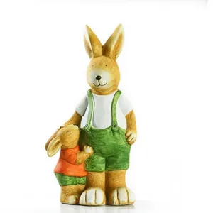Realistic resin rabbit family figurines for garden lawn and outdoor patio decor