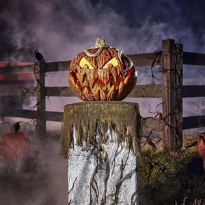 Halloween Spooky Pumpkin Head Lantern Resin Garden Outdoor Decor LED Glowing Jack-O-Lantern Party Scene Prop Ornament