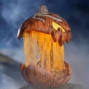 Spooky Halloween pumpkin lantern with glowing lava effect for garden party decor