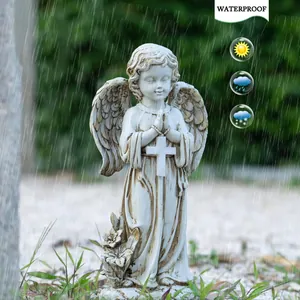 Waterproof resin angel statue for cemetery garden and outdoor memorial lawn decoration