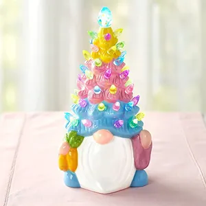 LED Light Up Easter Gnome Tree Decoration Resin Figurine With Easter Egg Rabbit Carrot For Spring Christmas Home Table Decor
