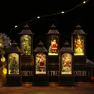 Christmas LED Light Up Water Lantern Retro Bronze Handheld Lamp With Santa Claus Snowman Christmas Tree Micro Landscape Ornament Holiday Home Decor