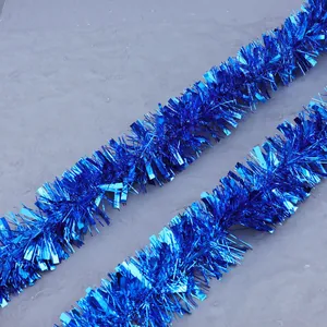 Blue Christmas Tinsel Garland Metallic Shiny Star Wide Leaf Ribbon For Xmas Tree Party Home Wedding Decoration
