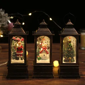 Vintage Christmas lanterns with Santa, Snowman and Tree figures in bronze finish