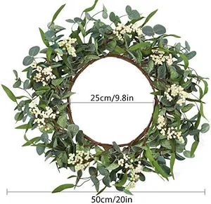 Artificial eucalyptus wreath with white berries, size 20 inch outer and 9.8 inch inner